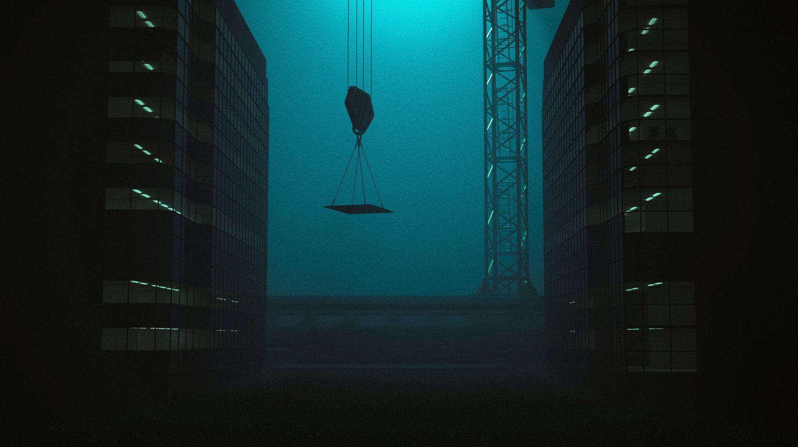 a satellite in the sky between buildings